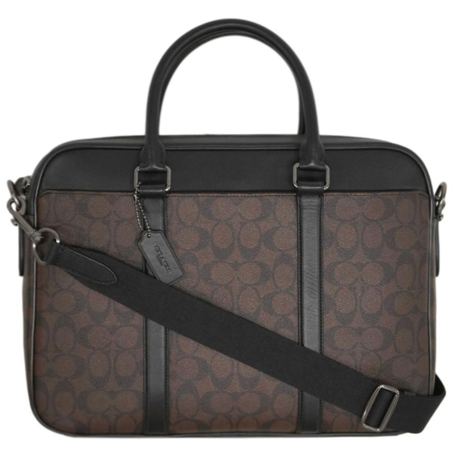 新しい F Qbae4 バッグ コーチ ビジネスバッグ アウトレット Coach 新品 メンズ アウトレット マホガニー ブラック キャンバス シグネチャー ブリーフ スリム ペリー ブリーフケース 2way ビジネスバッグ