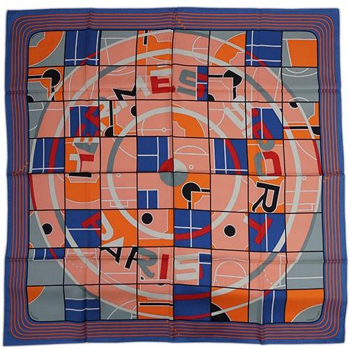 エルメス スカーフ ソルド カレ ツイル シルク100％ 90CM ブルー/サーモン/グレー 29186