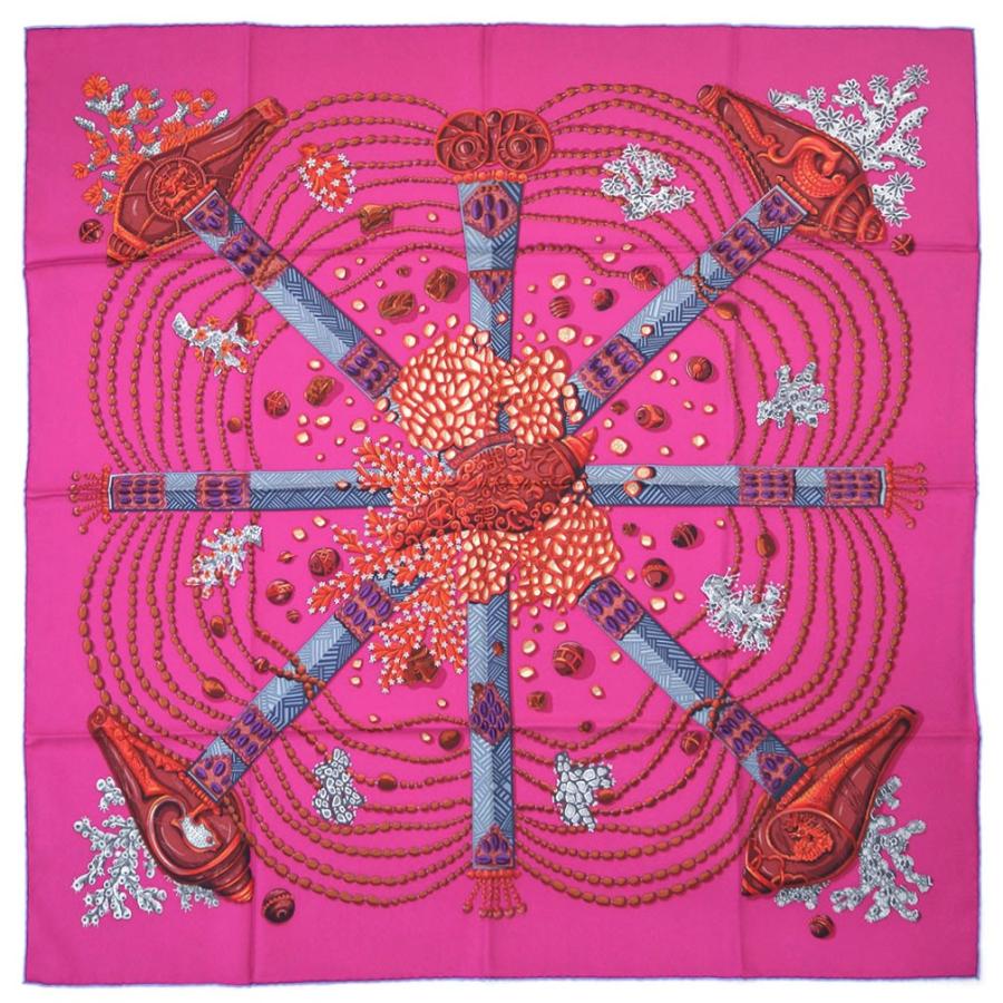 エルメス スカーフ H002207S13 ソルド カレ ツイル シルク100％ 90CM フューシャ/グレー