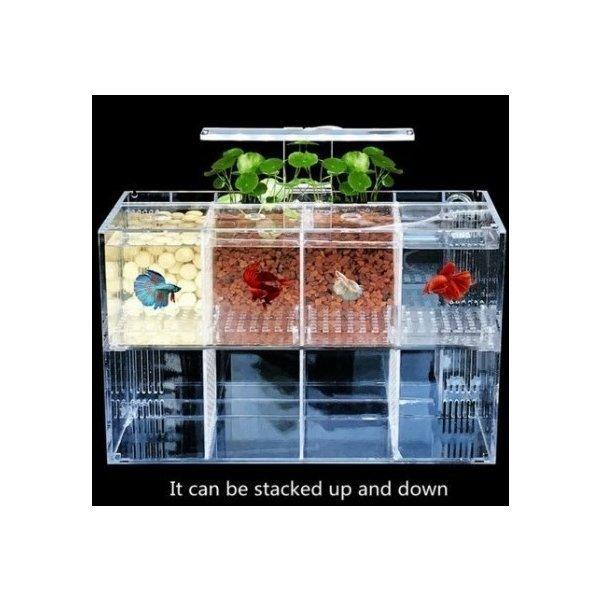 水槽 ペット ベタ 魚飼育用 アクリル 分離 小さい 水槽 自由 水ポンプ 38.1x14.6x12cm 水槽 ベタ グリッドロング 6x高