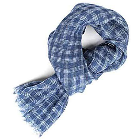 日本限定モデル Breuer ブリューワー ラインチェック柄 リネン ストール 薄手 ブルー 277 040 イタリア製 麻 マフラー メンズ 財布 帽子 ファッション小物 Savannah Osc Com