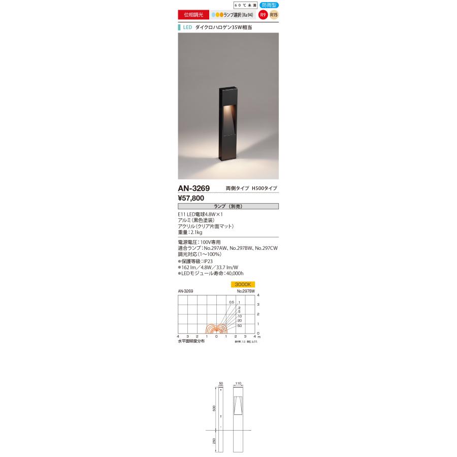 山田照明　エクステリア　LEDガーデンライト　防雨型　黒色　ランプ別売　調光　電球色:AN-3269　3000K