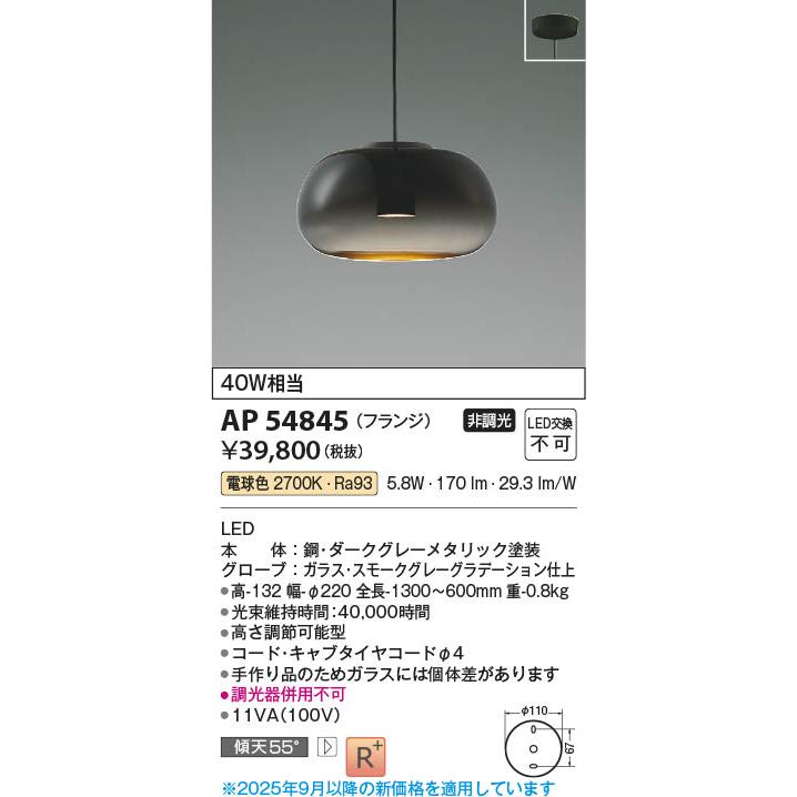 コイズミ照明 LEDペンダントライト 40W相当 高演色 ダークグレーメタリック 電球色:AP54845_1