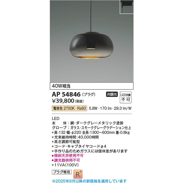 コイズミ照明 ダクトレール用LEDペンダントライト 40W相当 高演色 ダークグレーメタリック 電球色:AP54846_1