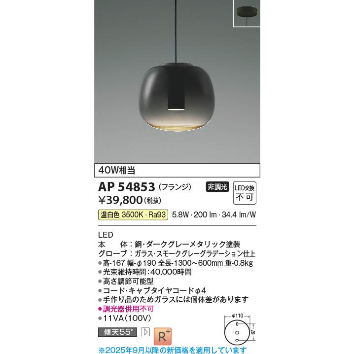 コイズミ照明 LEDペンダントライト 40W相当 高演色 ダークグレーメタリック 温白色:AP54853_1