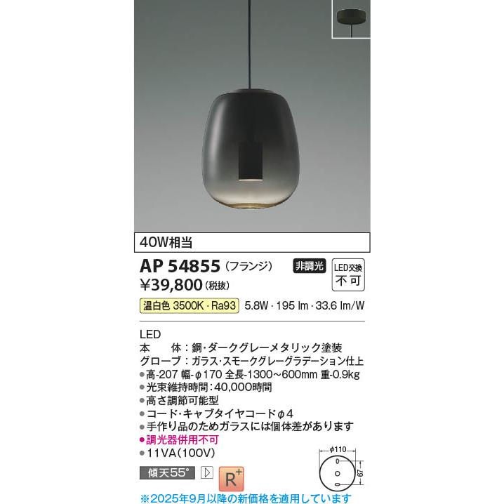 コイズミ照明 LEDペンダントライト 40W相当 高演色 ダークグレーメタリック 温白色:AP54855_1