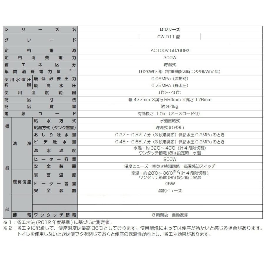 温水洗浄便座 LIXIL INAX リクシル イナックス CW-D11/BN8 シャワートイレ 貯湯式 Dシリーズ オフホワイト あすつく｜comfort-shoumei｜05