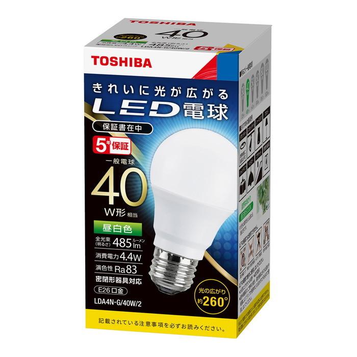 東芝ライテックLED電球 一般電球形 E26 配光角度140° 電球色 20個 東芝ライテック LED一般電球形(口金E26) 配光角260度 昼白色：LDA4N-G