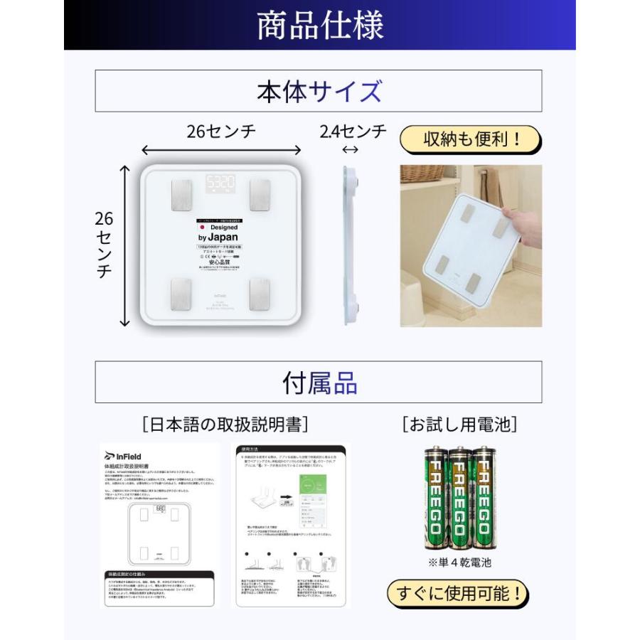 AI×体重計 スマホ連動 体組成計 ランキング 1位 高精度 薄型 軽量 トレーナー監修 体組織計 体脂肪計 体重 体脂肪率 水分率 基礎代謝 体脂肪 ヘルスメーター | InField | 15