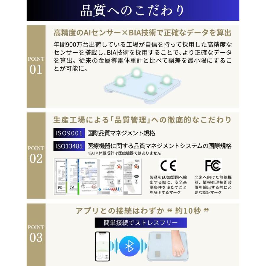 AI×体重計 スマホ連動 体組成計 ランキング 1位 高精度 薄型 軽量 トレーナー監修 体組織計 体脂肪計 体重 体脂肪率 水分率 基礎代謝 体脂肪 ヘルスメーター | InField | 08