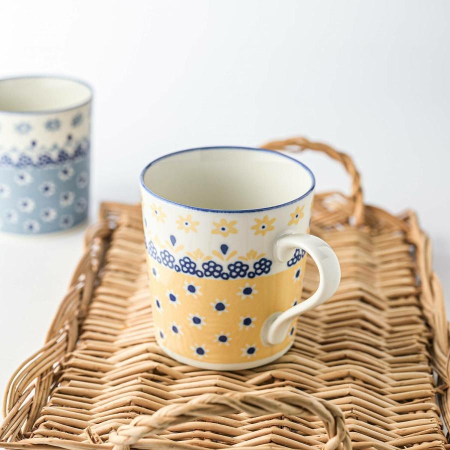ポーリッシュ風 マグカップ マスタード 花柄 おしゃれ 北欧 ナチュラル