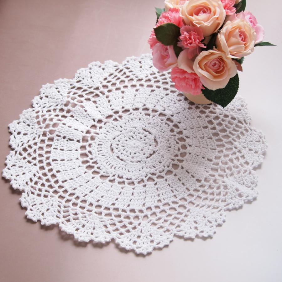 花瓶敷 約34cm ハンドメイド レース ドイリー 手編み コットン