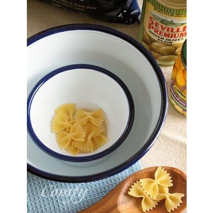 ホーロー雑貨 ホーロー ボウル L ホワイト×ネイビー 琺瑯 北欧雑貨