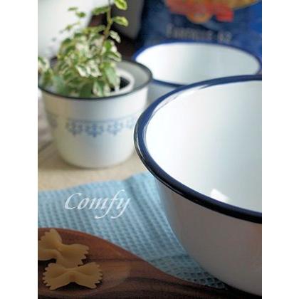 ホーロー雑貨 ホーロー ボウル L ホワイト×ネイビー 琺瑯 北欧雑貨