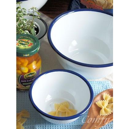 ホーロー雑貨 ホーロー ボウル L ホワイト×ネイビー 琺瑯 北欧雑貨