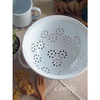 フランス BROCANTE ホーロー水切りコランダー 片手鍋 水色マーブル ホーロー コランダー ざる S ホワイト 琺瑯 北欧 キッチン雑貨 水切り