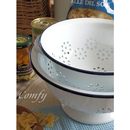 ホーロー雑貨 ホーロー コランダー S ざる ホワイト× ネイビー 琺瑯