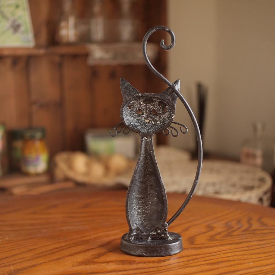 アイアン オブジェ キャット 置物 猫 ガーデンアクセサリー : 雑貨屋