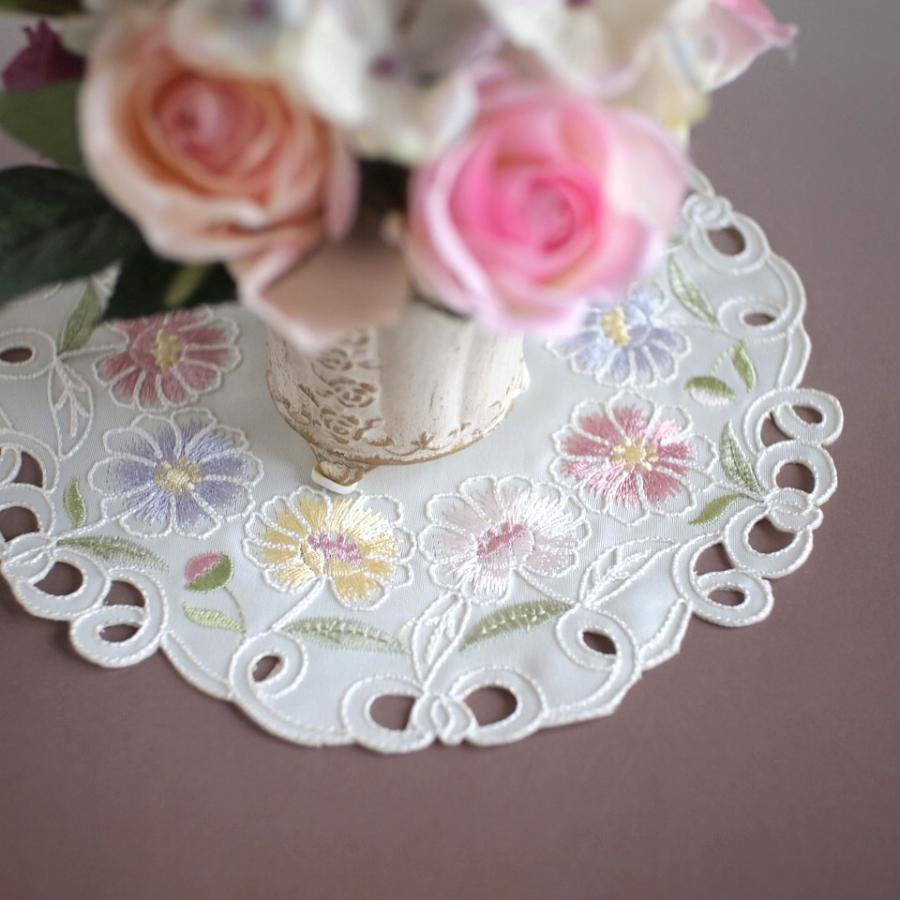 花瓶敷 20cm アンティークレース風 刺繍レースドイリー フラワーポット