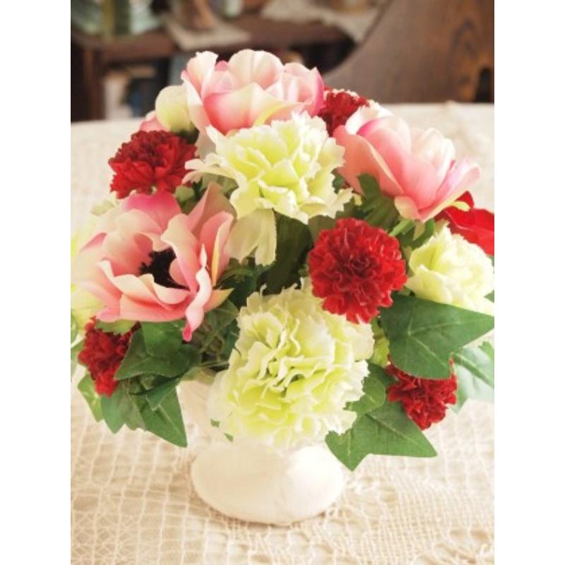 多色造花アレンジメント ラベンダー色のナチュラルかごアレンジ＊まるで寄せ植え⁉お庭の花を