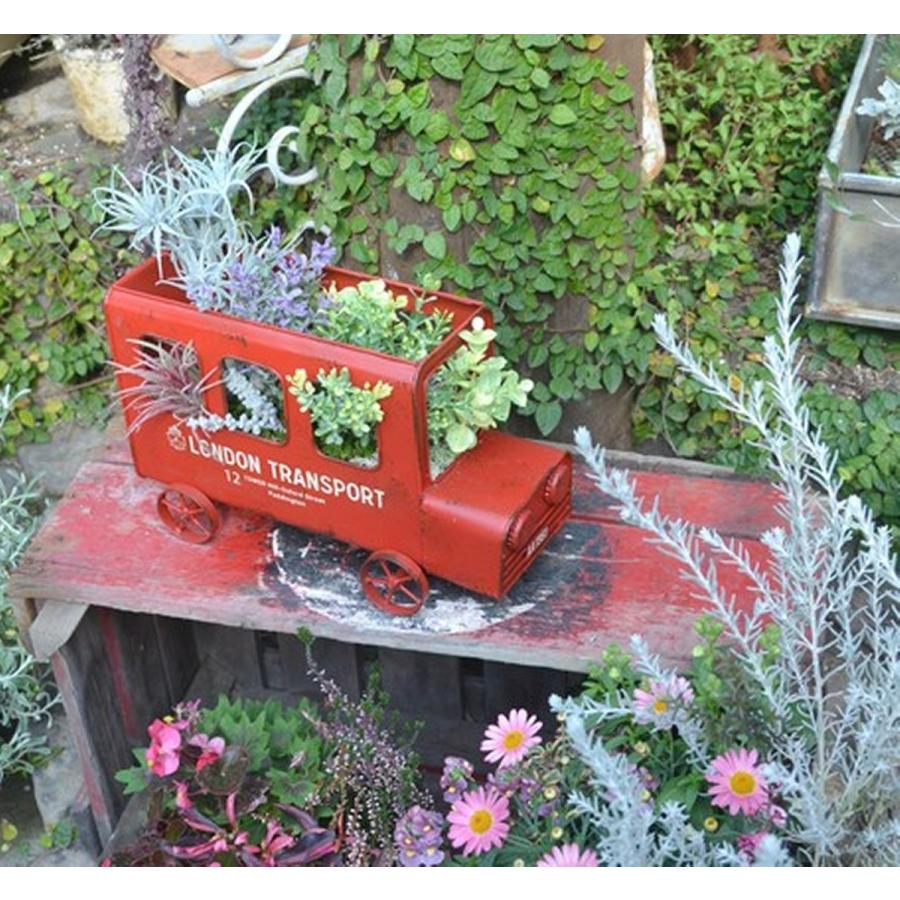 ブリキ ガーデニング雑貨 ロンドンバス プランター 植木鉢 鉢カバー