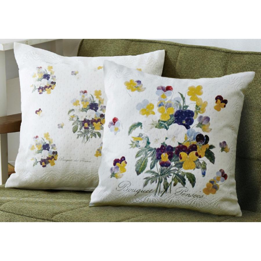 ルドゥーテ レース パンジー クッションカバー 45×45 ビオラ バラ