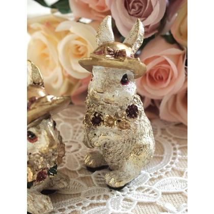 インテリア雑貨 フラワーラビット ペア うさぎ オブジェ アンティーク