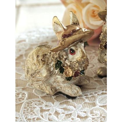 インテリア雑貨 フラワーラビット ペア うさぎ オブジェ アンティーク