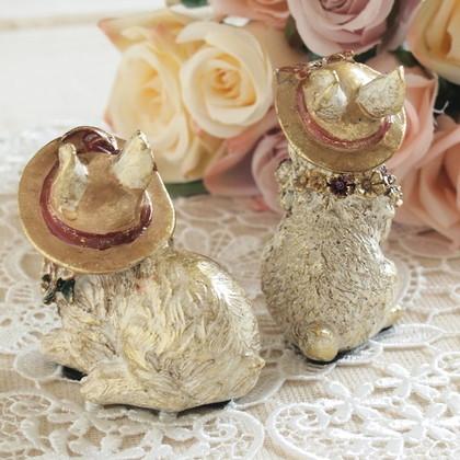 インテリア雑貨 フラワーラビット ペア うさぎ オブジェ アンティーク