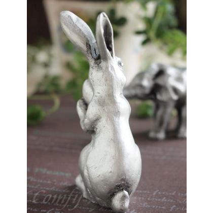 雑貨 小物 ミニチュア シルバーエッグラビット うさぎ アンティーク調