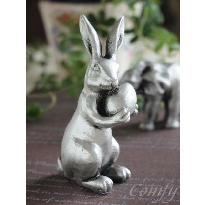 雑貨 小物 ミニチュア シルバーエッグラビット うさぎ アンティーク調