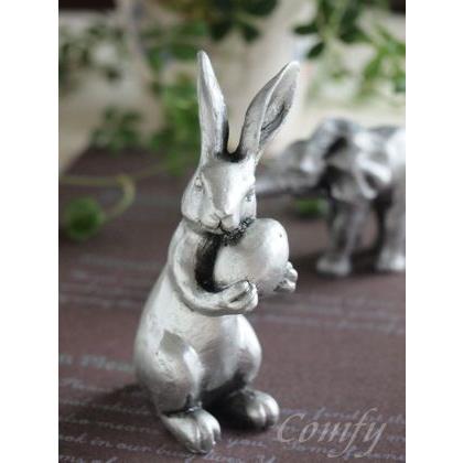 雑貨 小物 ミニチュア シルバーエッグラビット うさぎ アンティーク調