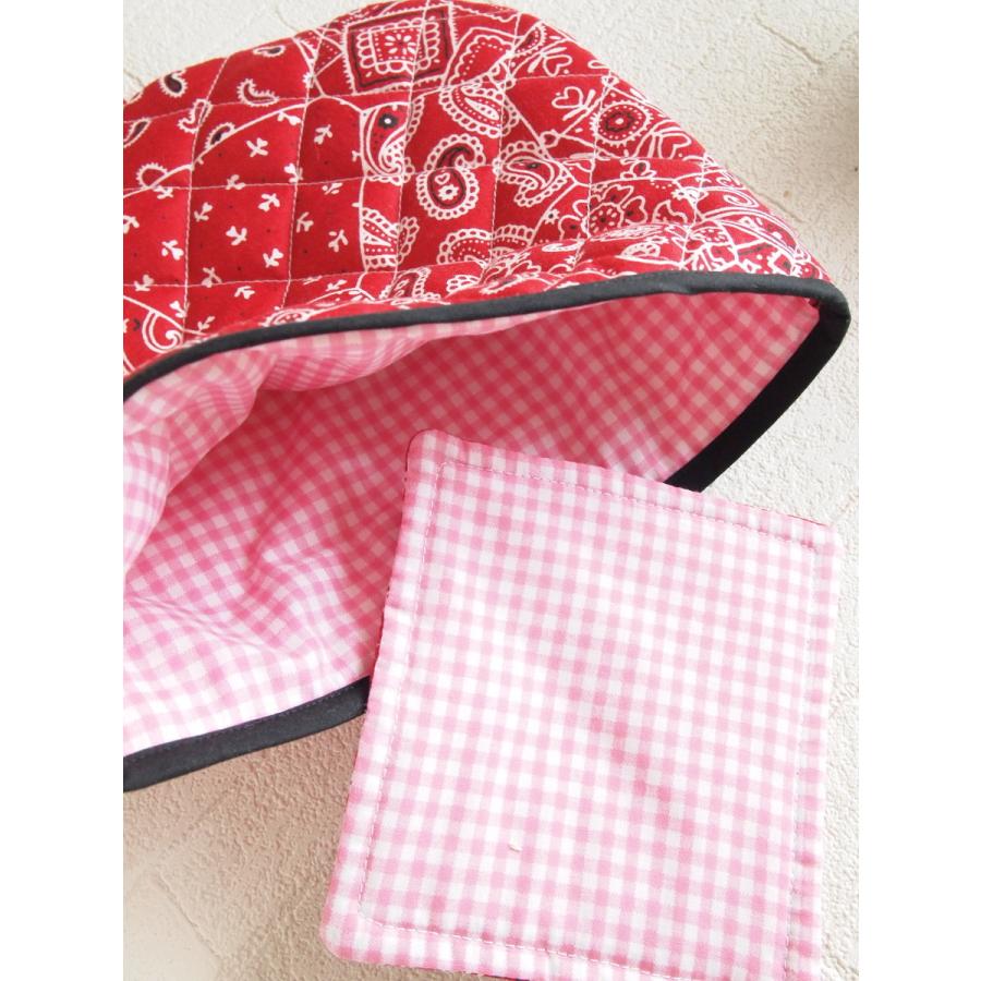 大きめティーコジー ポットカバー＆マット バンダナ　ディープレッド ハンドメイド雑貨 |  | 03