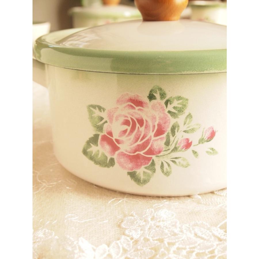 エジリー インペリアルローズ 琺瑯 両手鍋 浅型 24cm 薔薇 ガス火 IH