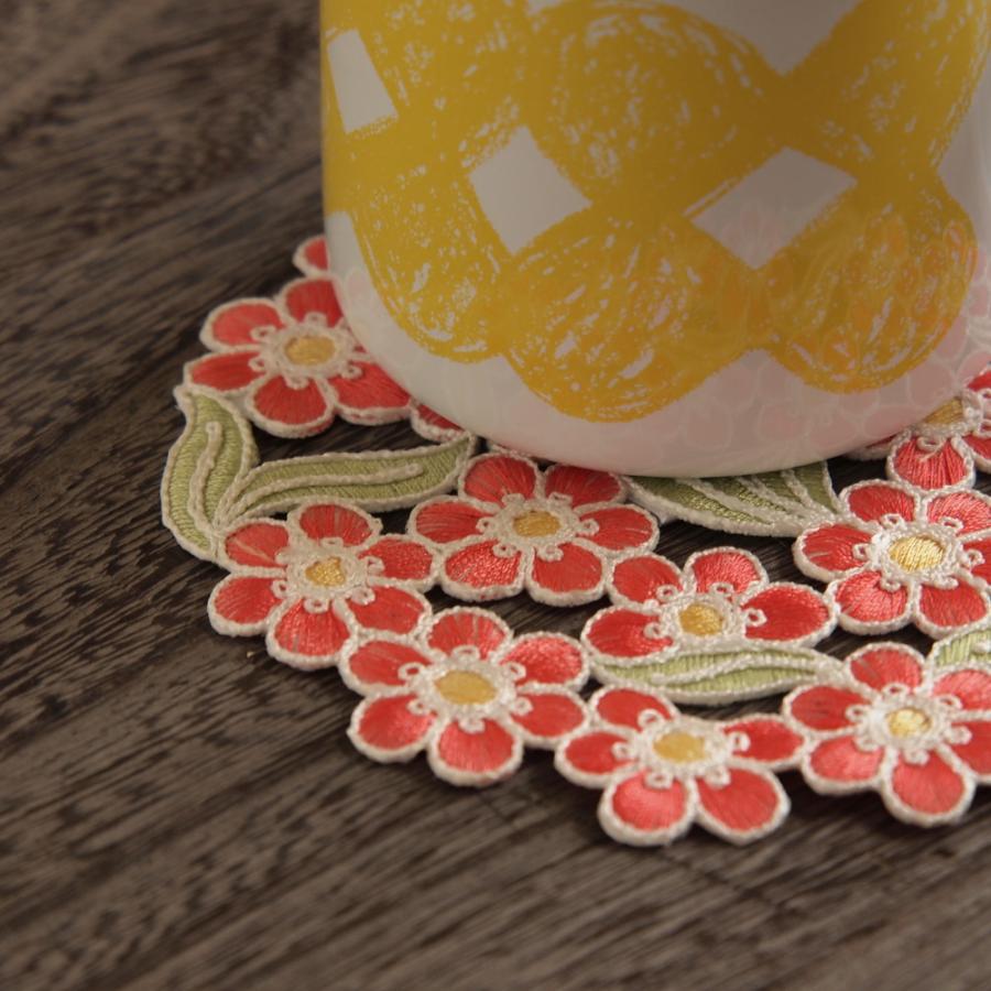 高級コード刺繍 コースター 花瓶敷き マイガーデン レッド 12cm 高級コード刺繍 コースター 花瓶敷き マイガーデン レッド 12cm