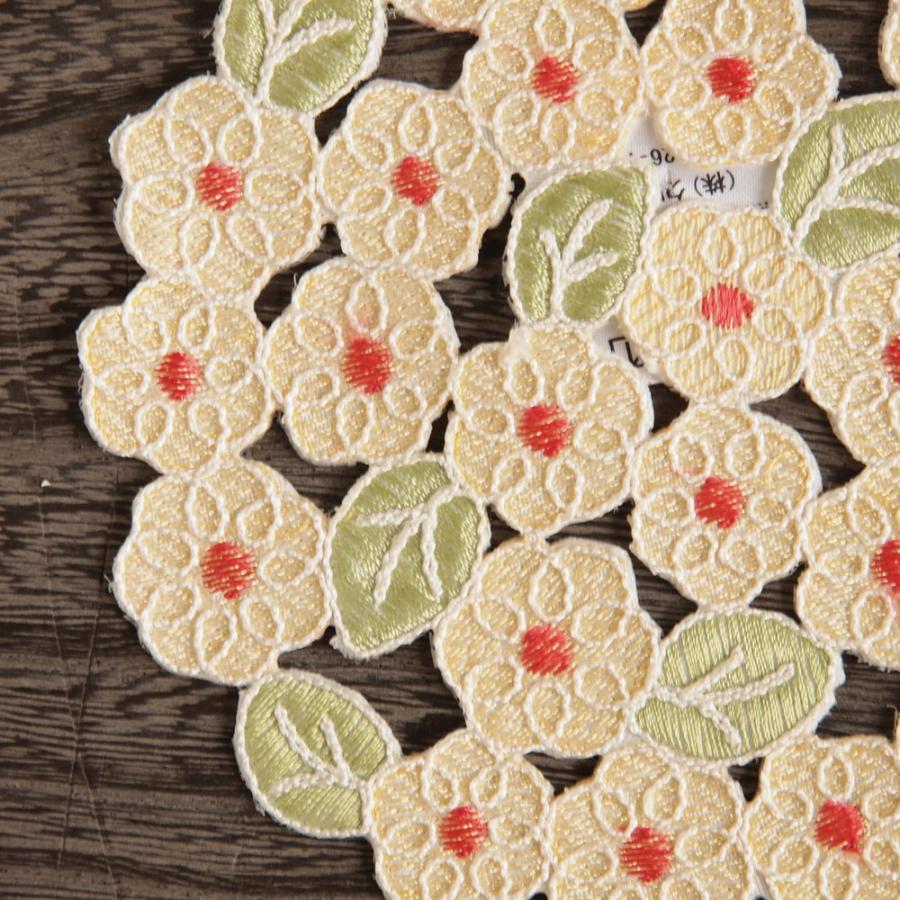高級コード刺繍 コースター 花瓶敷き マイガーデン イエロー 12cm