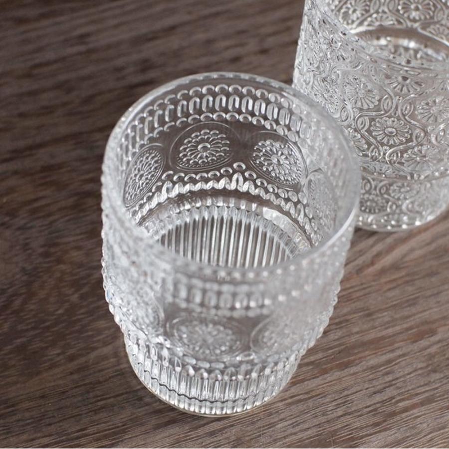 レトロガラス グラス A柄 型押し コップ カフェ風 タンブラー おしゃれ