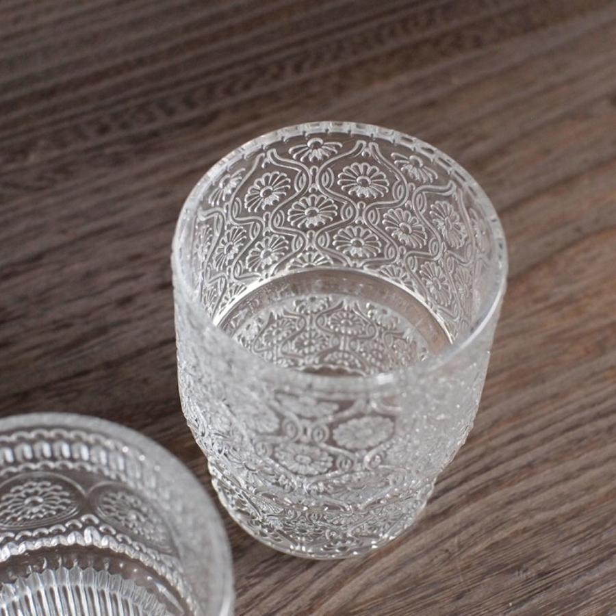 レトロガラス グラス B柄 型押し コップ カフェ風 タンブラー おしゃれ