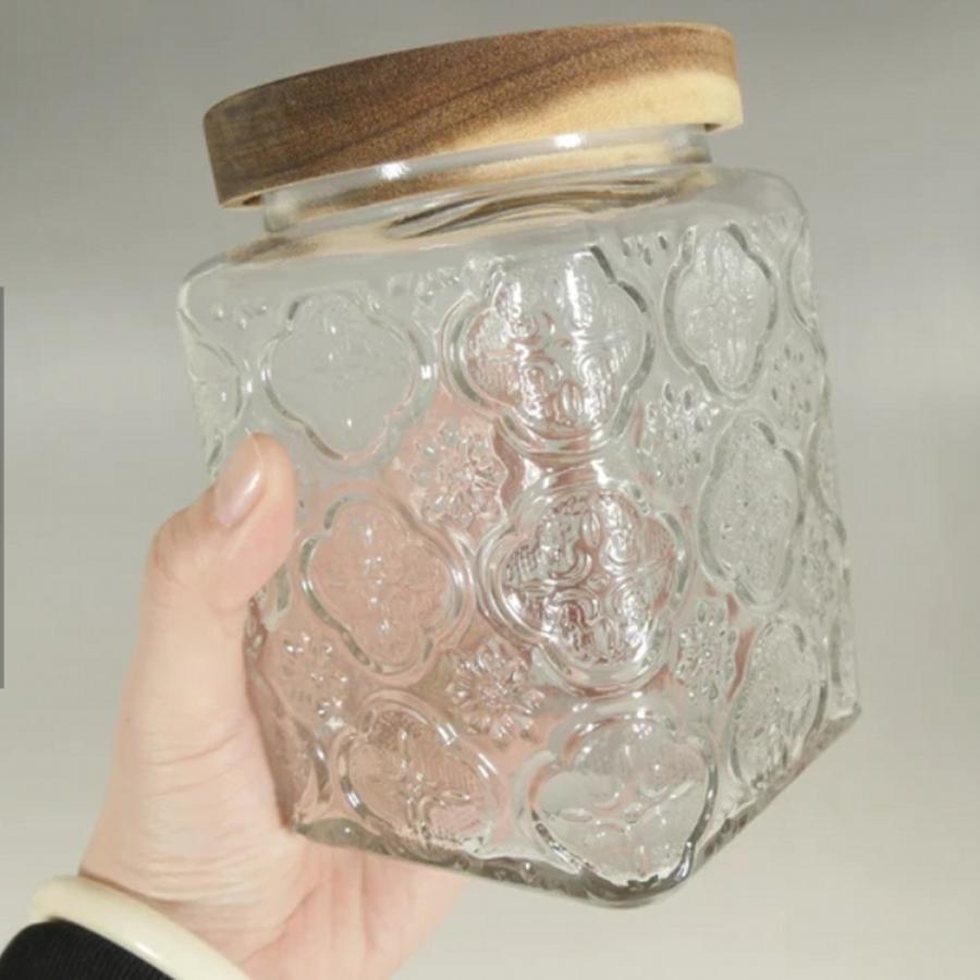 ガラスキャニスター L 木蓋 密閉 保存容器 クッキー コーヒー豆 砂糖
