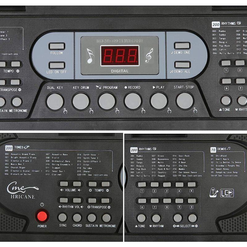 Hricane キーボード ピアノ 電子ピアノ 61鍵盤 200種類音色 200種類リズム 60曲デモ曲 LCDディスプレイ搭載 光る鍵盤 200種類音色 200種類リズム 60曲デモ曲 キーボード ピアノ 電子ピアノ 61鍵盤 LCDディスプレイ搭載 光る鍵盤