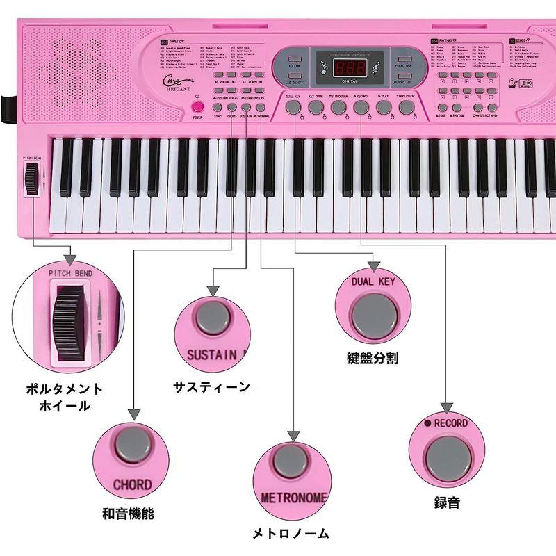 Hricane キーボード ピアノ 電子ピアノ 61鍵盤 200種類音色 200種類リズム 60曲デモ曲 LCDディスプレイ搭載 光る鍵盤 200種類音色 200種類リズム 60曲デモ曲 キーボード ピアノ 電子ピアノ 61鍵盤 LCDディスプレイ搭載 光る鍵盤