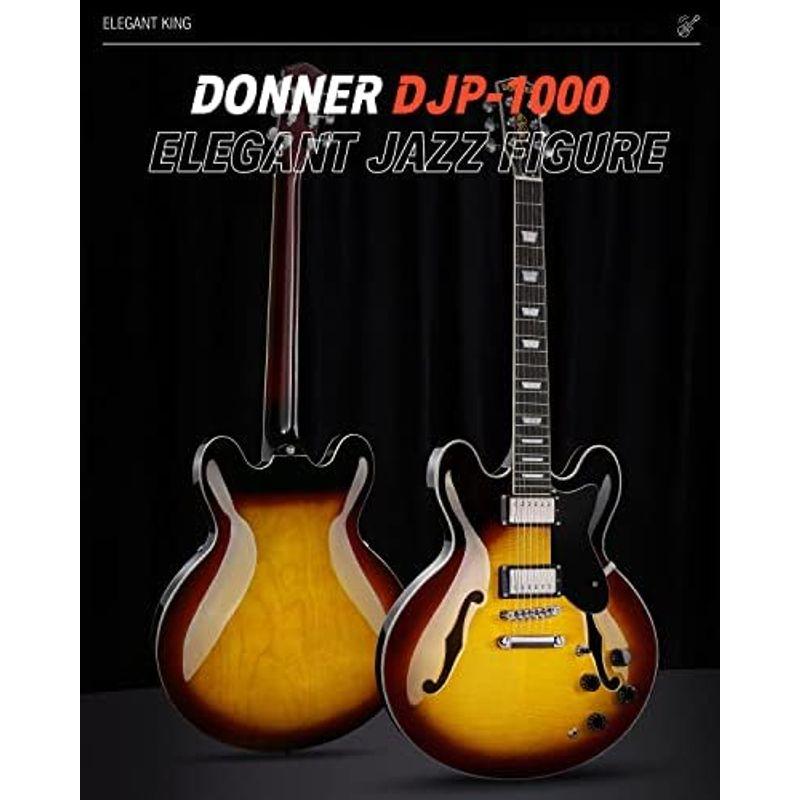 Donner セミアコギター エレキギター セミアコースティックギター セミホロウボディ ダブルカッタウェイ トラ色 DJP-1000B｜comfyfactory｜13