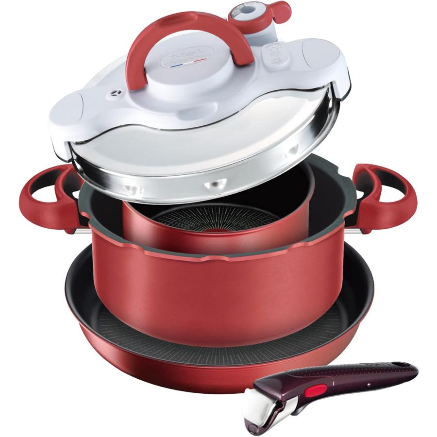 Tefal ティファールステンレス鍋圧力鍋 シルバー 赤取っ手が
