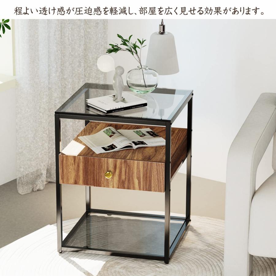 Artloge サイドテーブル ナイトテーブル 引き出し ガラス