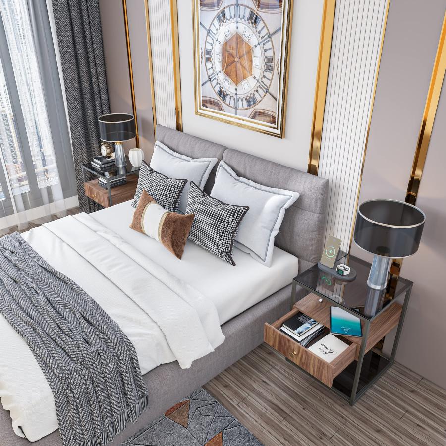 Artloge サイドテーブル ナイトテーブル 引き出し ガラス ベッド