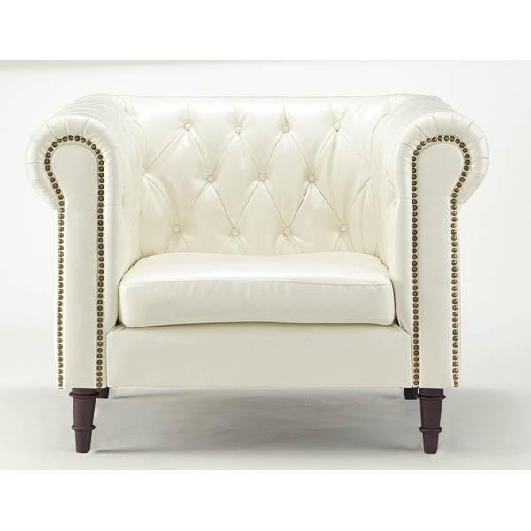 ソファ 1人掛け ソファー コンパクト レザー 合皮 肘付き 脚付き 一人掛け 1人用 アンティーク クラシック ホワイト | 