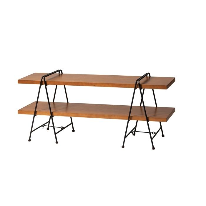 シェルフ2D 天然木 パイン 木製 高級感 飾り棚 リビングボード 幅120cm ディスプレイラック コンパクト オープンラック オープンシェルフ 2段 多目的棚 北欧 | 