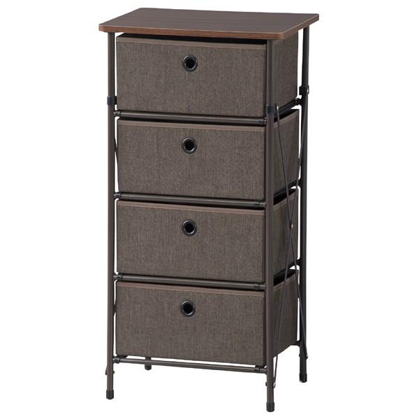 チェスト 4段 幅40cm ローチェスト スチール 小物収納 リビングチェスト 収納家具 飾り棚 収納棚 電話台 FAX台 ブラウン | 