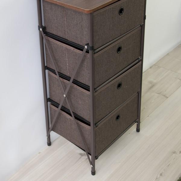 チェスト 4段 幅40cm ローチェスト スチール 小物収納 リビングチェスト 収納家具 飾り棚 収納棚 電話台 FAX台 ブラウン |  | 01