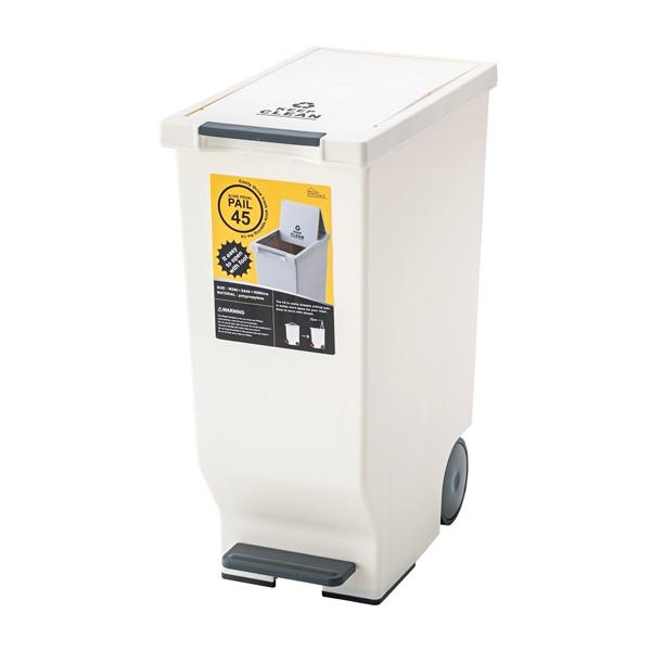 ダストボックス ４５Ｌ キャスター付き フタ付き ふた付き ペダル ごみ箱 ゴミ箱 トラッシュカン トラッシュボックス 野外 ホワイト | 